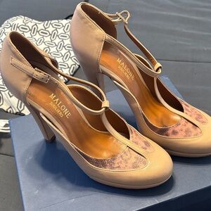 Malone Souliers Nude and Snake Print Heels